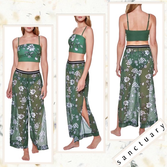 Sanctuary Side Slit Floral Print Coverup Pants in Cactus (Olive Green) - Picture 5 of 5